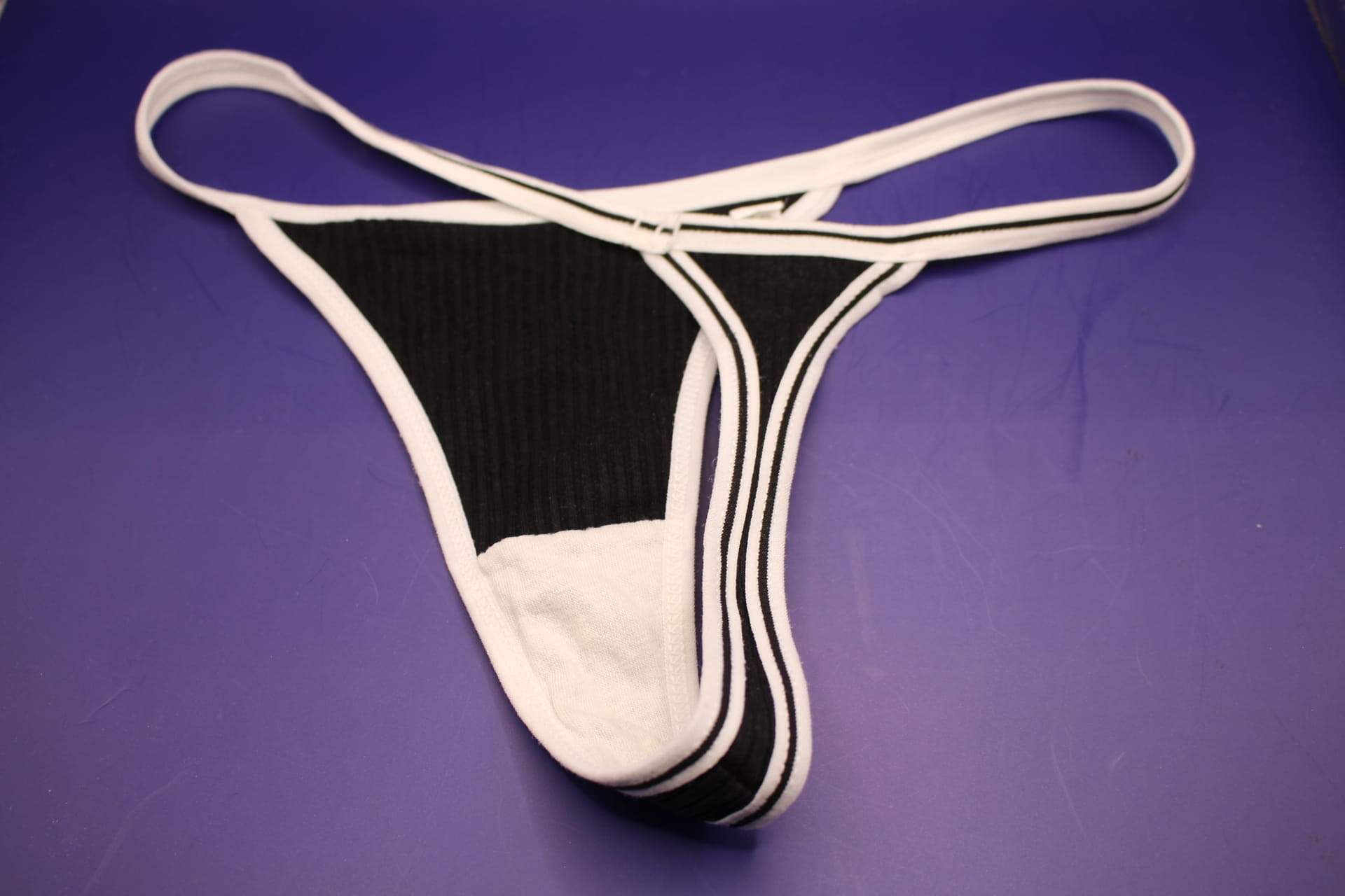 black cotton v string panty, back / side view 