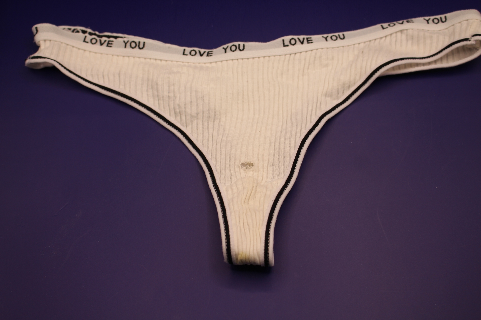cream LOVE YOU underwear from Temu with hole in front