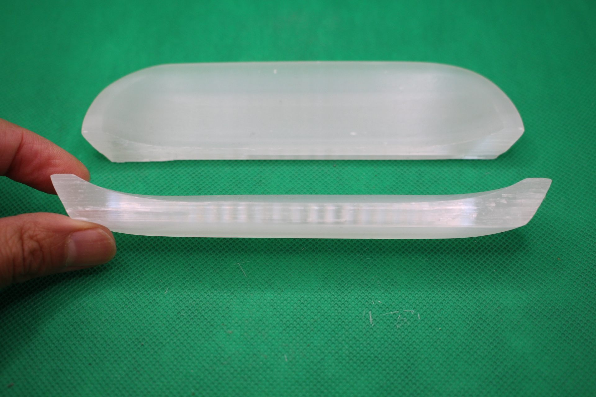 broken rectangular selenite plate long view -- show cut edge