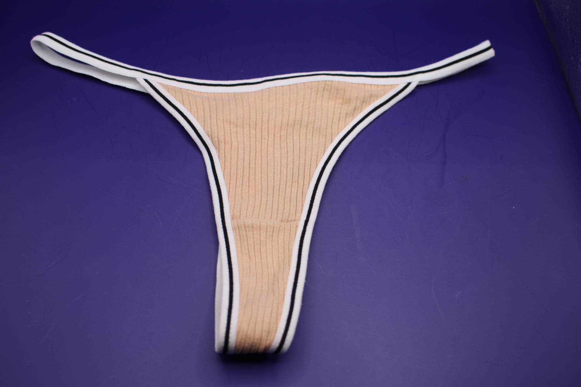 peach cotton v string panty, front view 