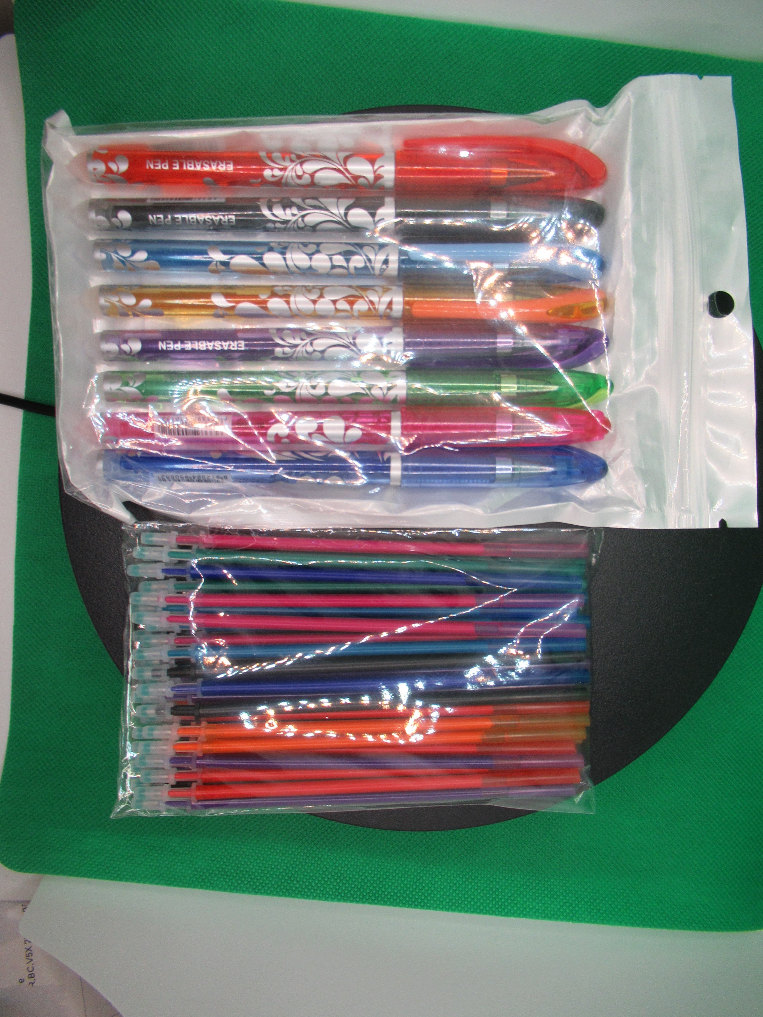 8 pen set of erasable pens from Temu, with 40 refills