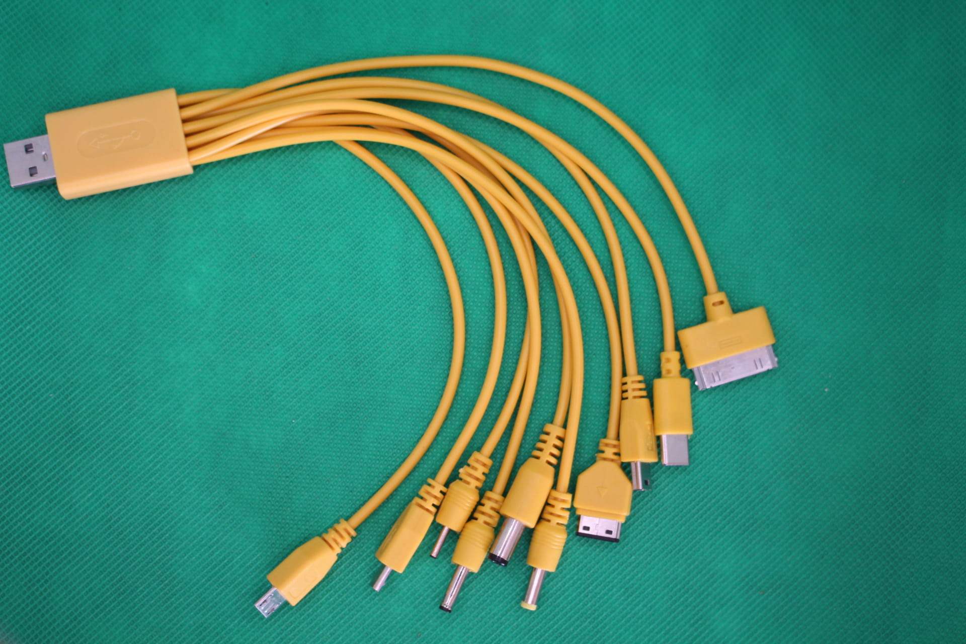 yellow ten in one multi charger device, top view