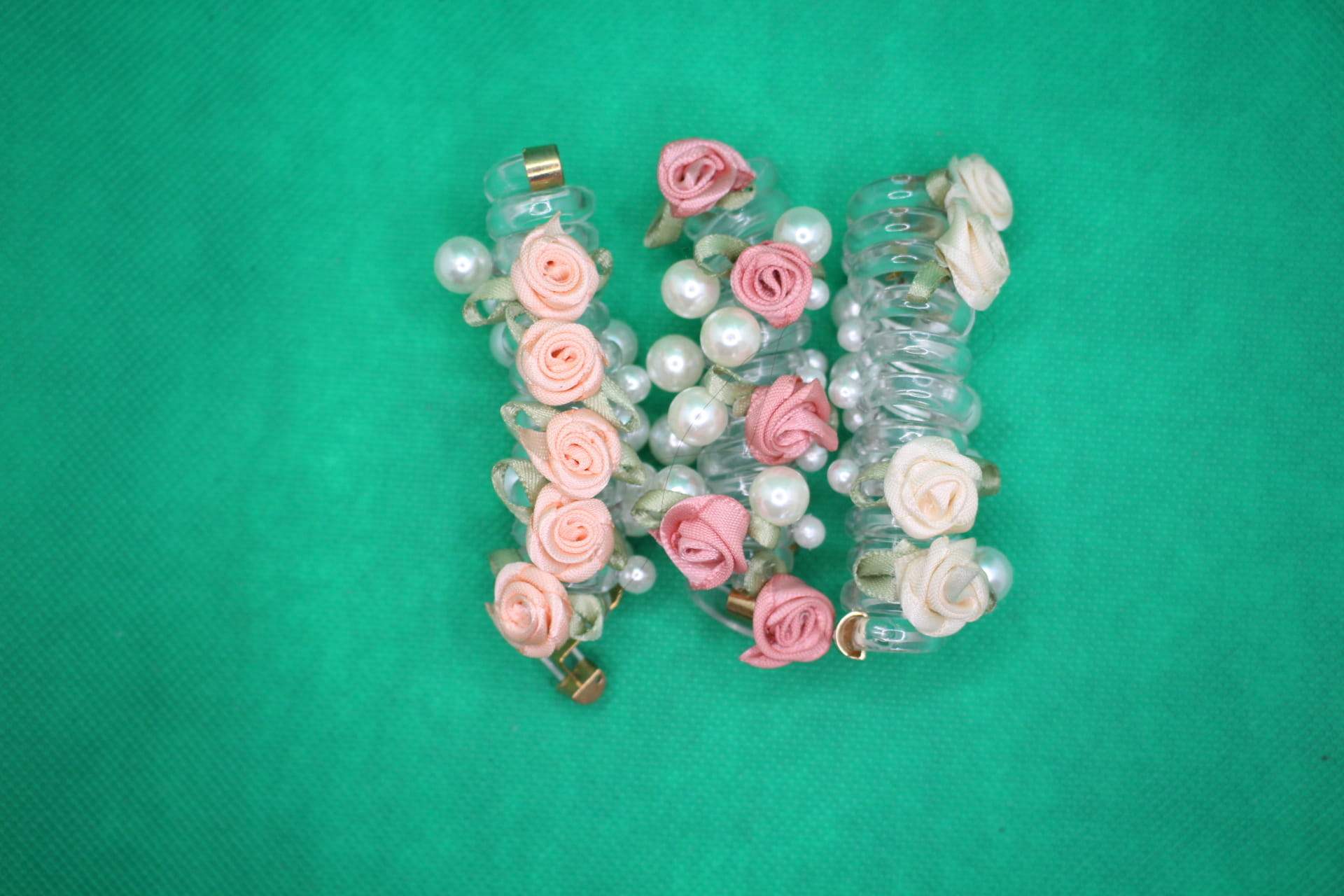 rose telephone cord hair tie set -- 3 colors