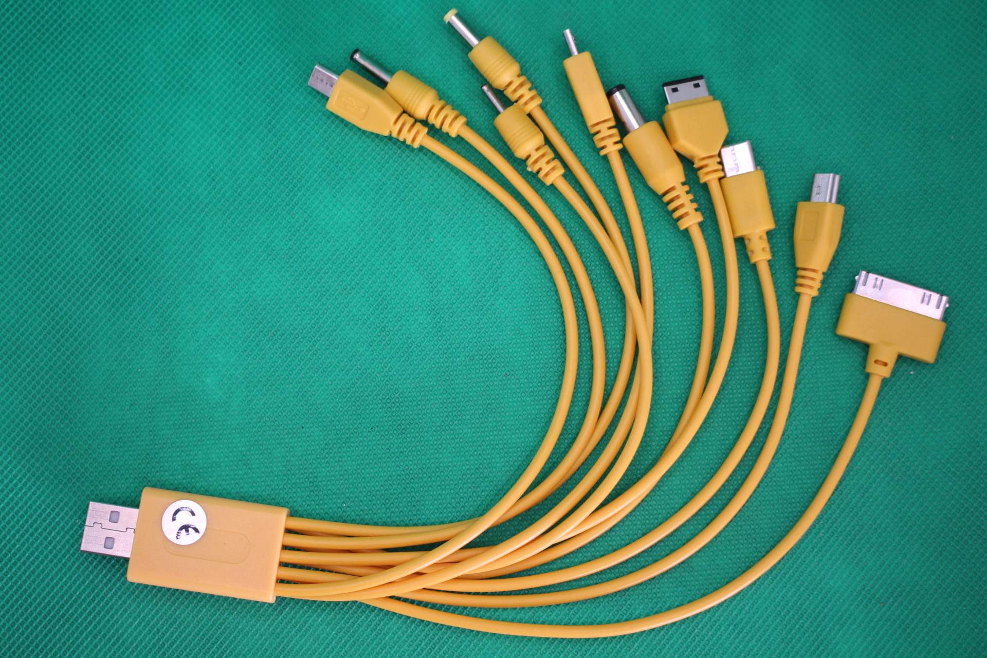 yellow 10 in 1 portable charger, top view