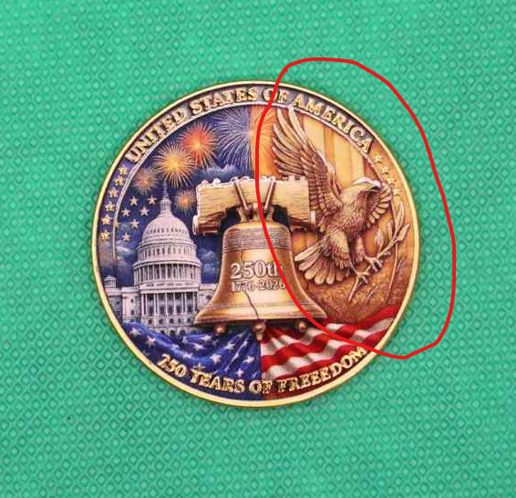 USA 250 year anniversary coin, with eagle in gold