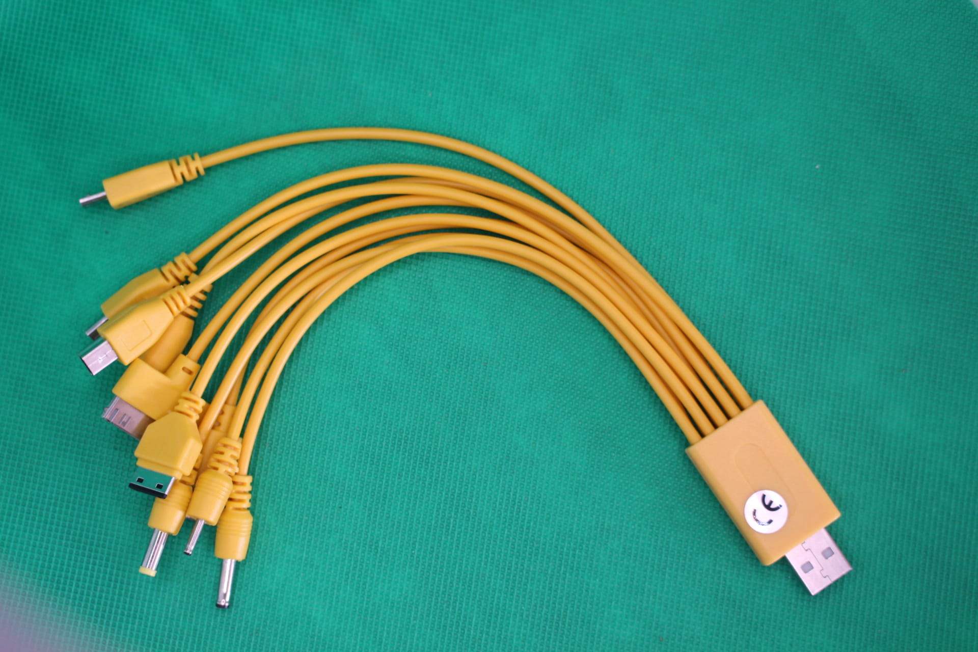 yellow 10 in 1 usb charger, top view