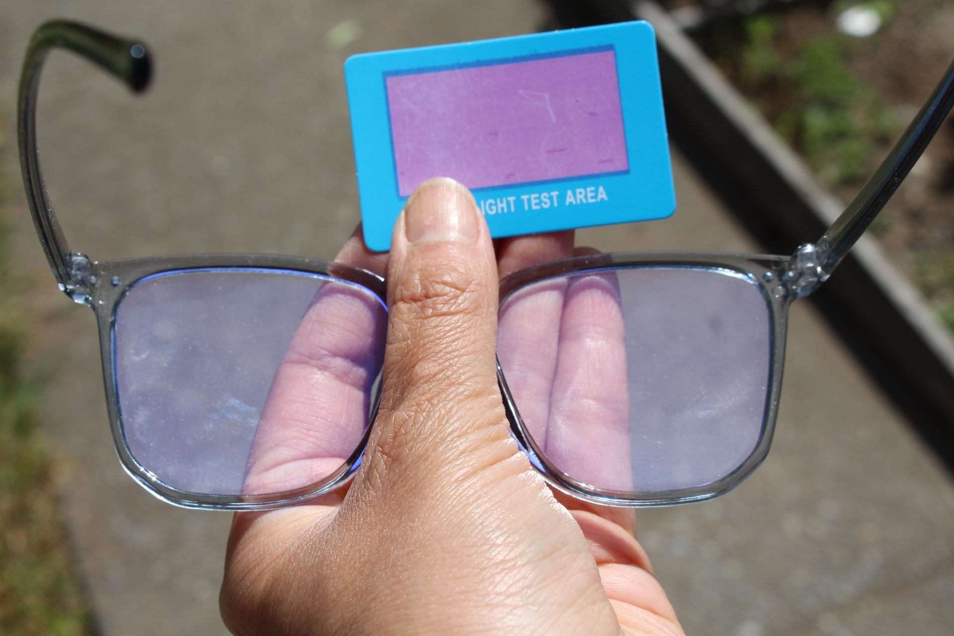 blue-light-blocking test, showing blue light tester not filtered by blue-light-blocking glasses