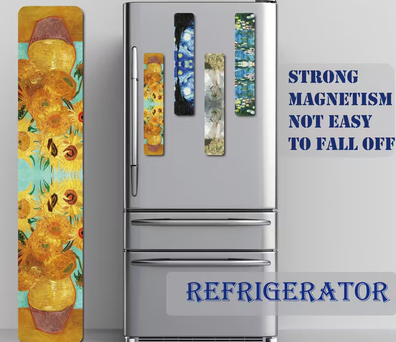 magnetic bookmarks on refrigerator, taken from Temu product page
