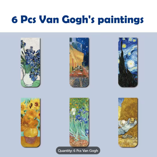 6 pcs Van Gogh' s paintings bookmark set taken from Temu product page