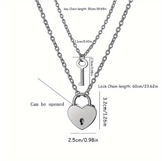 lock and key couple necklace dimensions, taken from Temu promo page