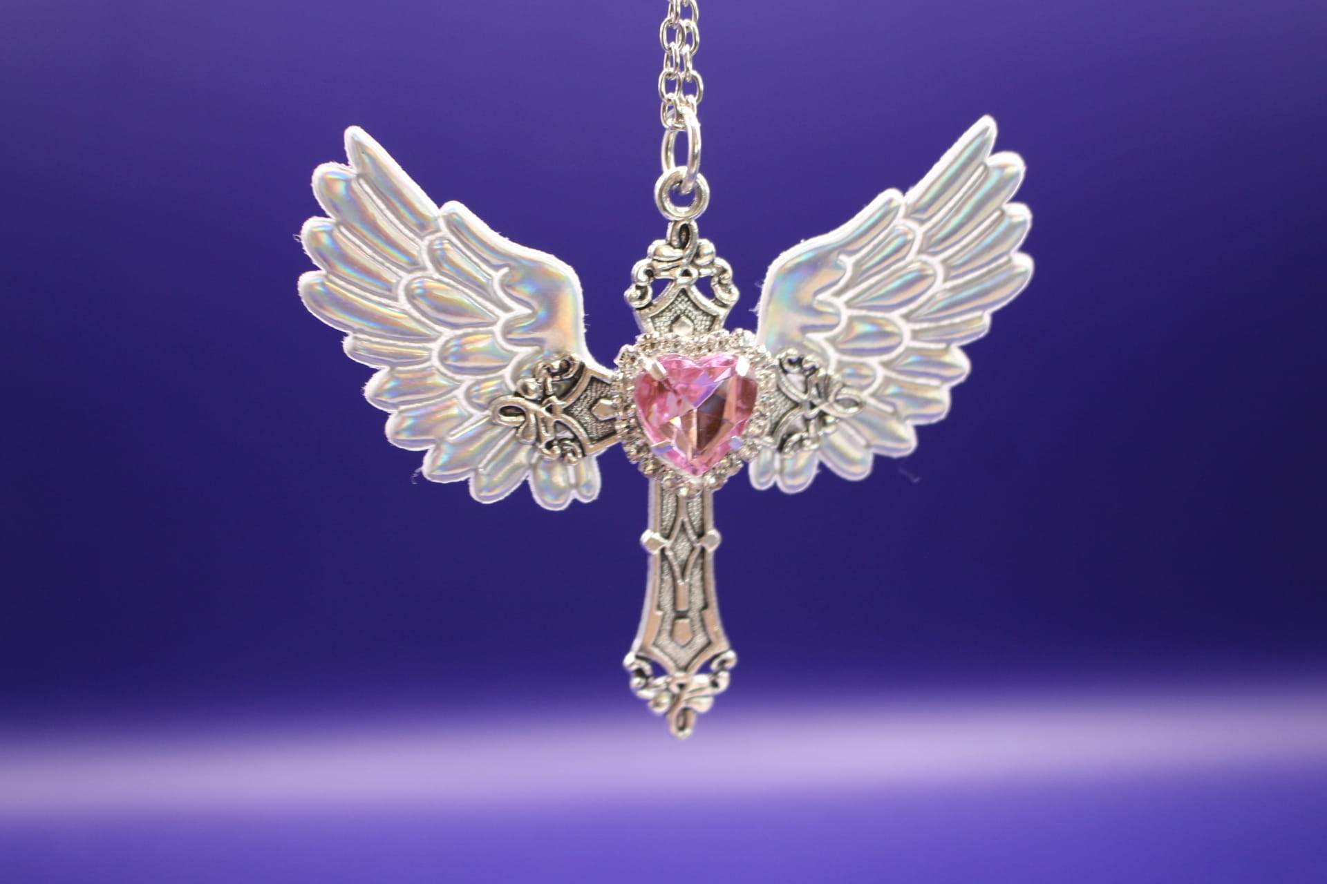 angel wing pendant necklace, hanging