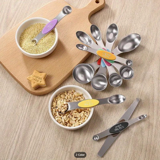 magnetic measuring spoons set stainless steel with leveler displayed, taken from Temu product page 