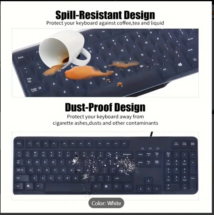 spill and dust-resistant keyboard cover  functions, taken from Temu promo ad