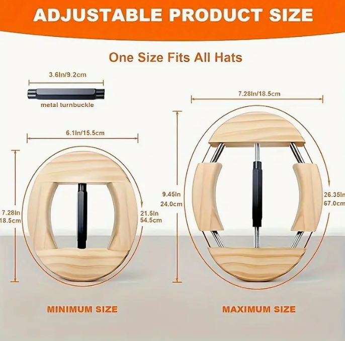 four-way hat stretcher dimensions from Temu