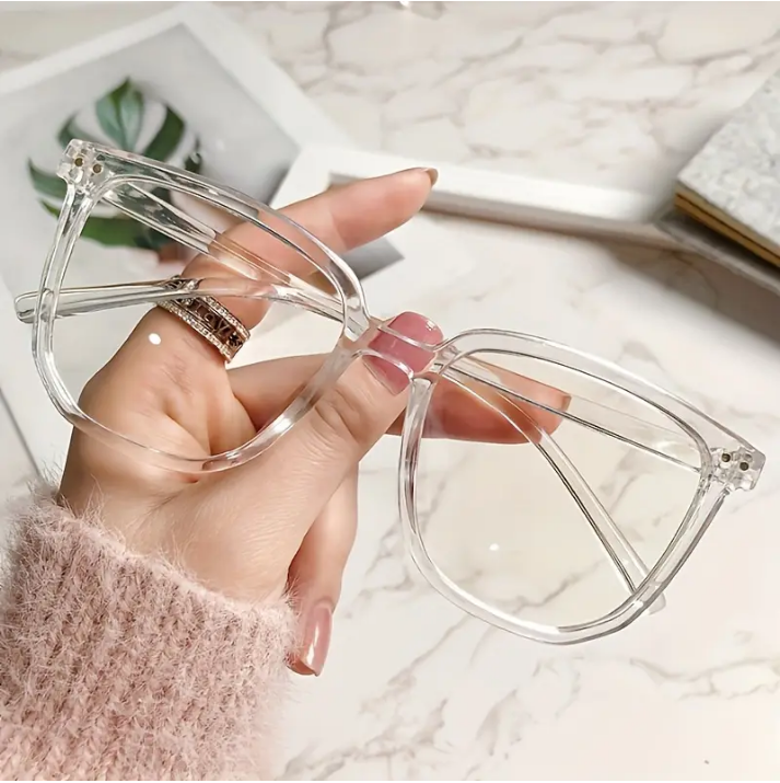 clear blue light glasses from promo ad from Temu