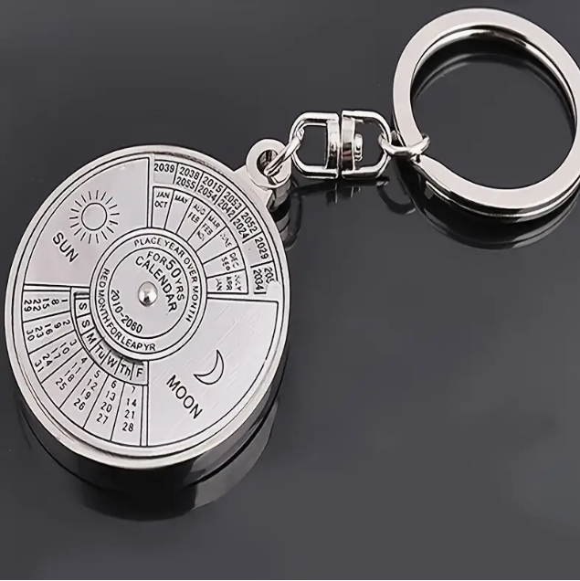 50-year perpetual calendar keychain from Temu promo ad