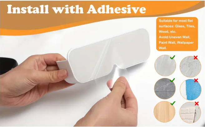 wall mounted eyeglasses holder adhesives, taken from Temu product page