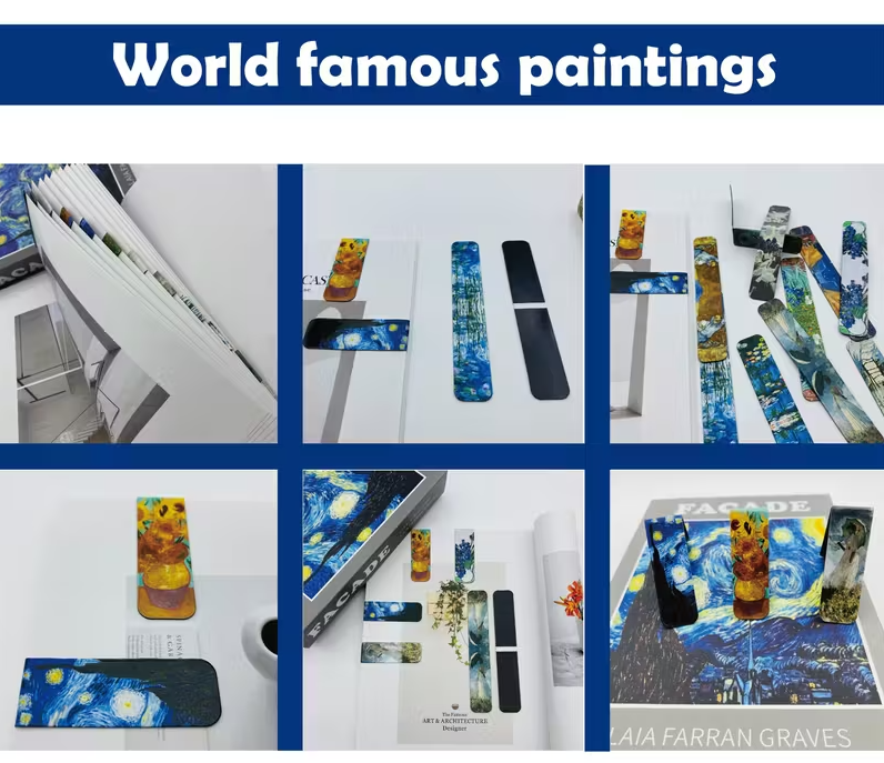 World-famous paintings bookmark set, differents uses, taken from Temu product page