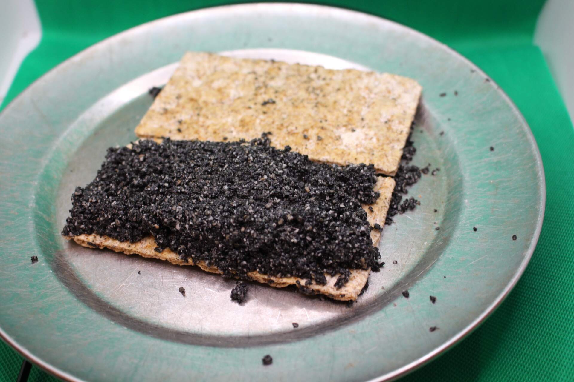 black sesame paste spread on Wasa crispbread