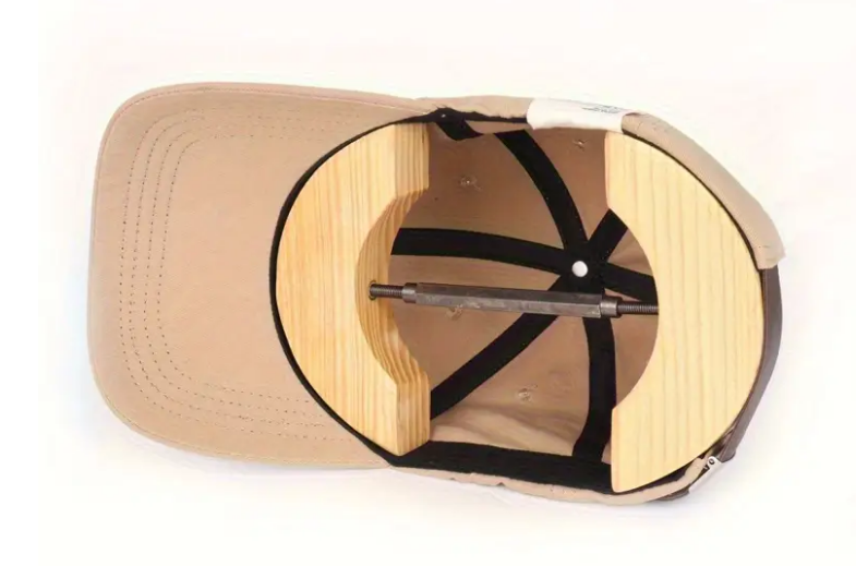 example of two-way hat stretcher stretching a baseball cap -- promo ad from Temu