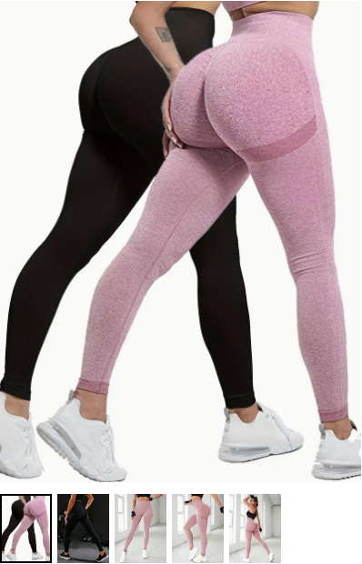 butt-lifting pants for creating a peach butt illusion -- promo pics of set of two peach butt-lifters from Temu