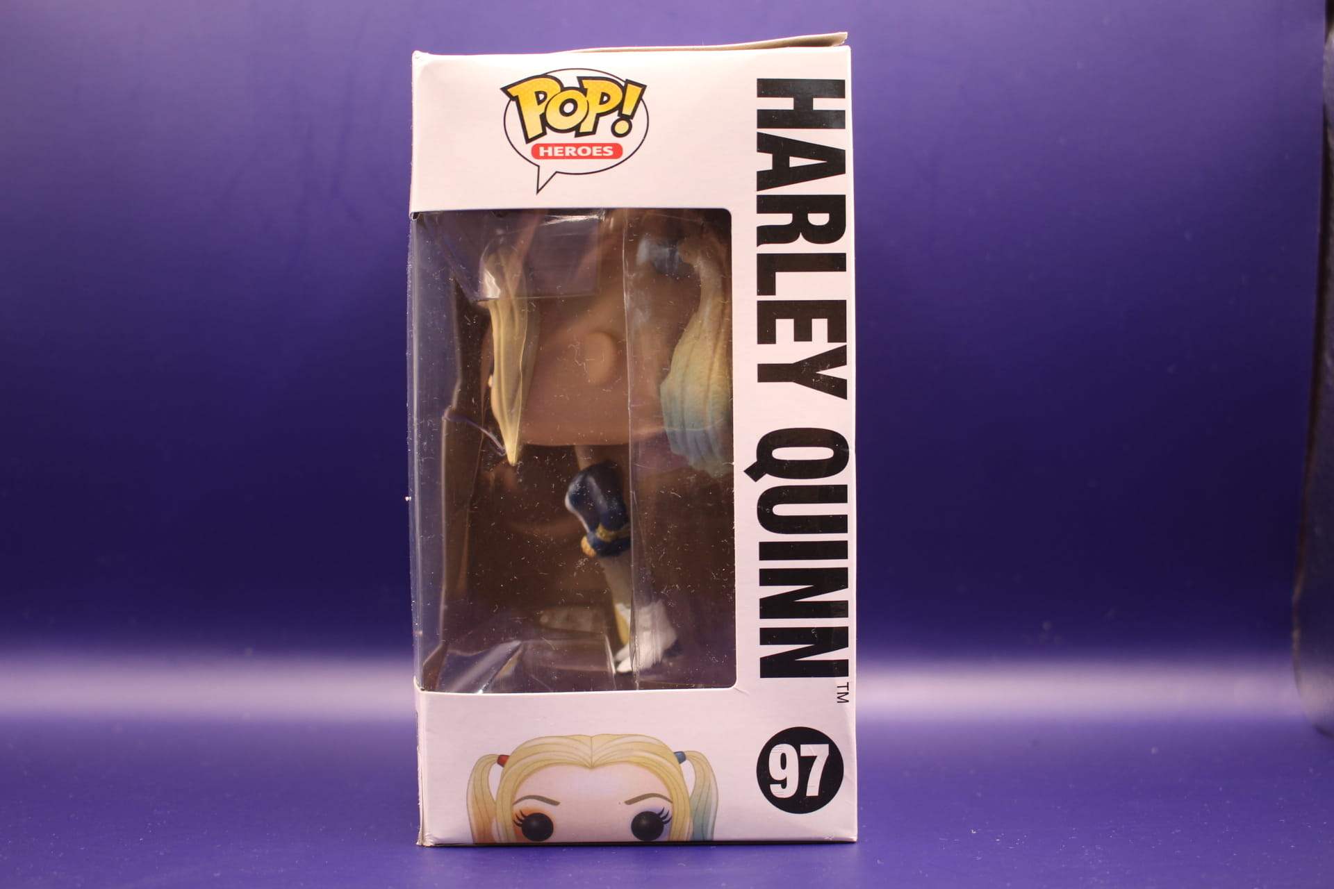 Harley Quinn Funko in box, front view