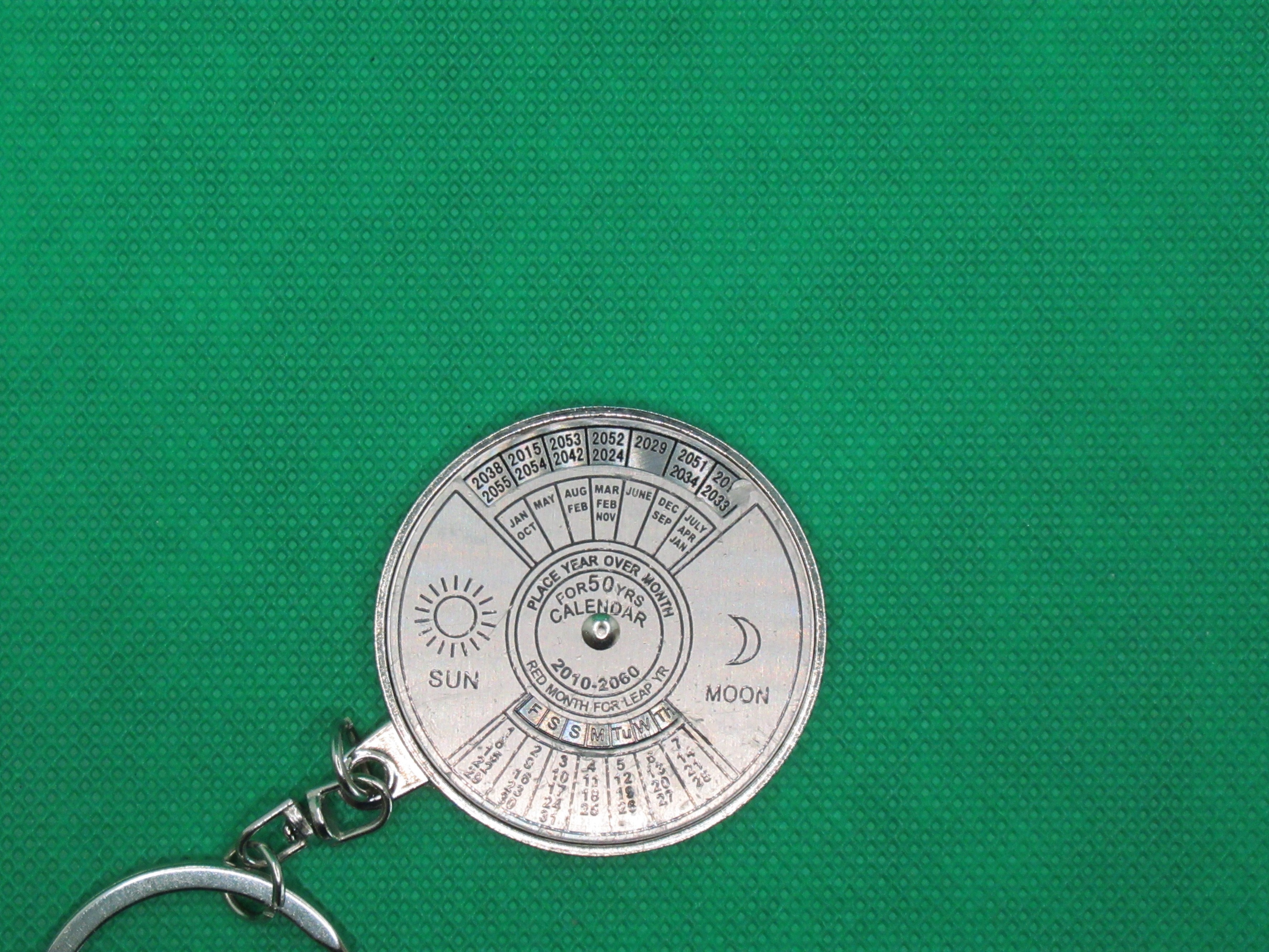 50-year calendar keychain set at non-leap year February