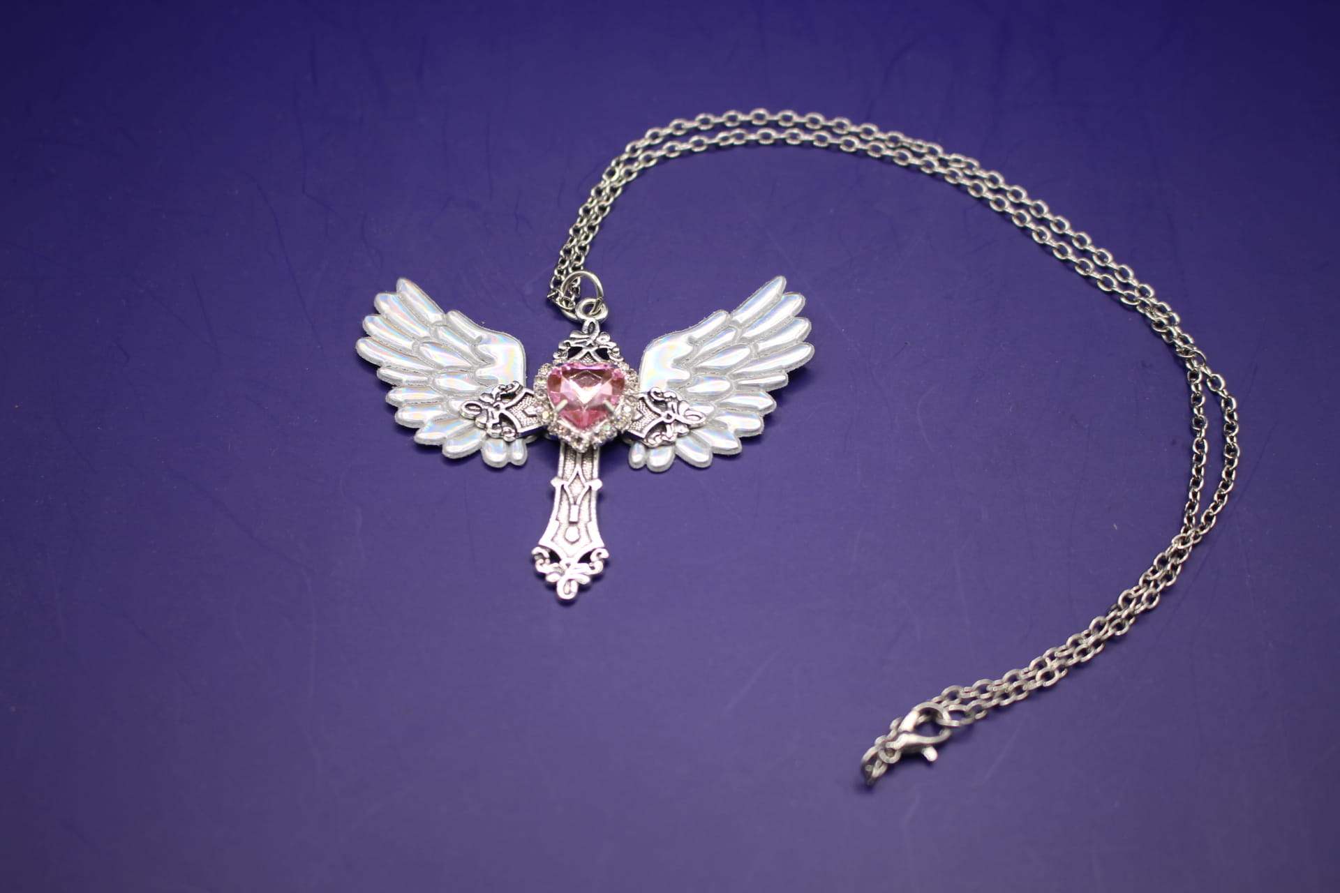 cubic zirconia cross necklace for women, front view