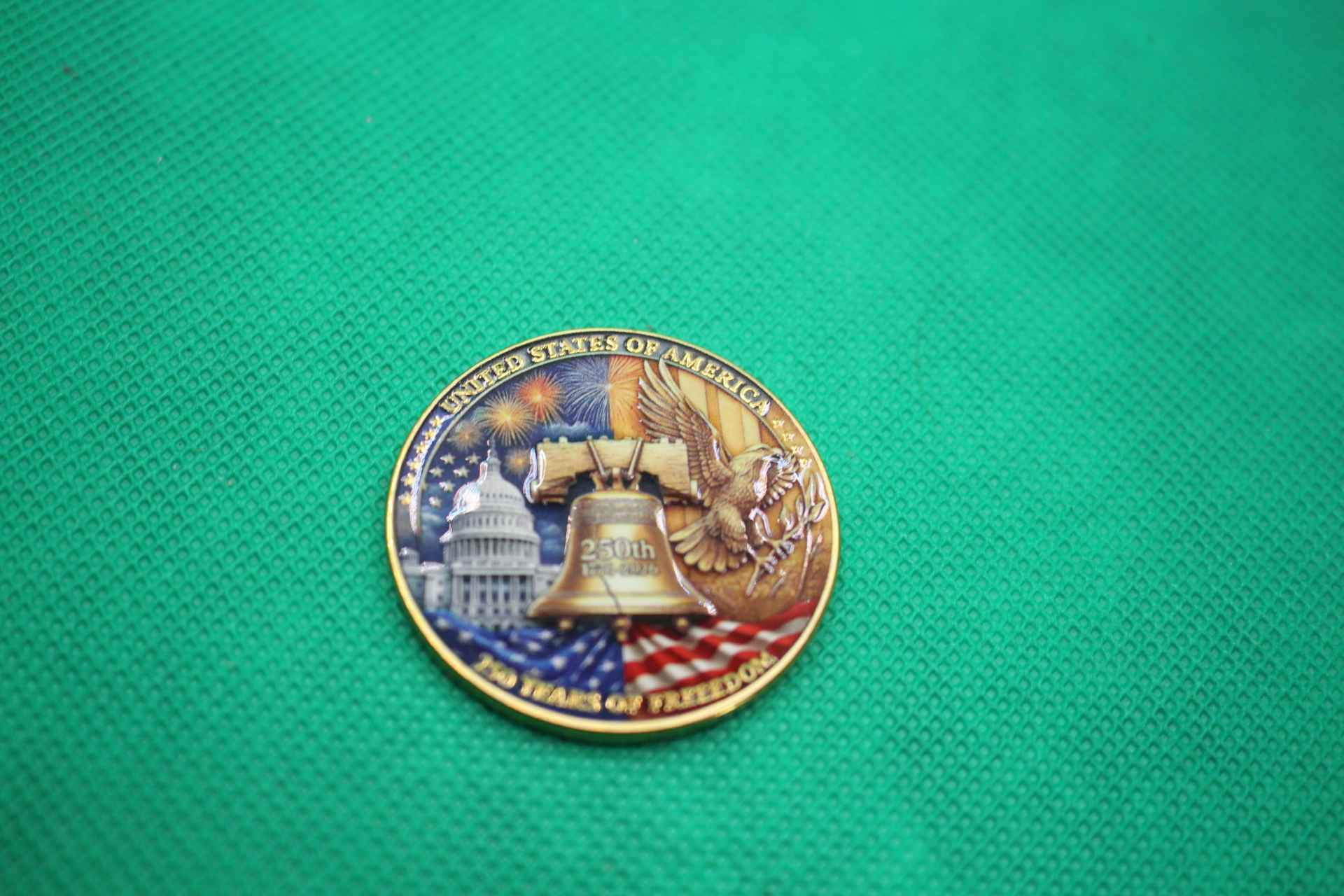 America 250th anniversary commemorative coin design embossing