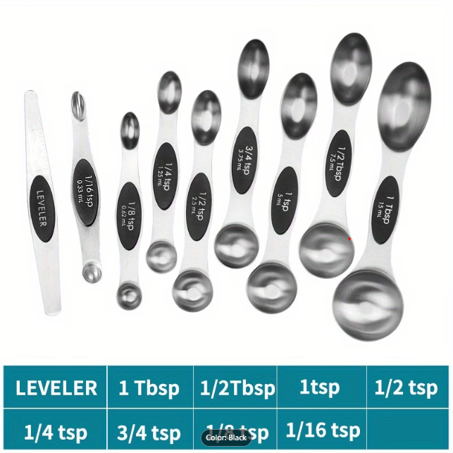 magnetic stainless steel measuring spoon measurements, taken from Temu product page