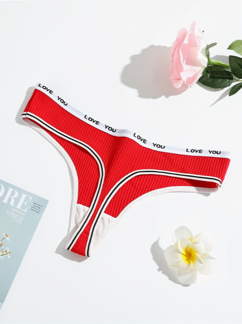 folded six-pack of I love you thongs from Temu, taken from Temu promo page