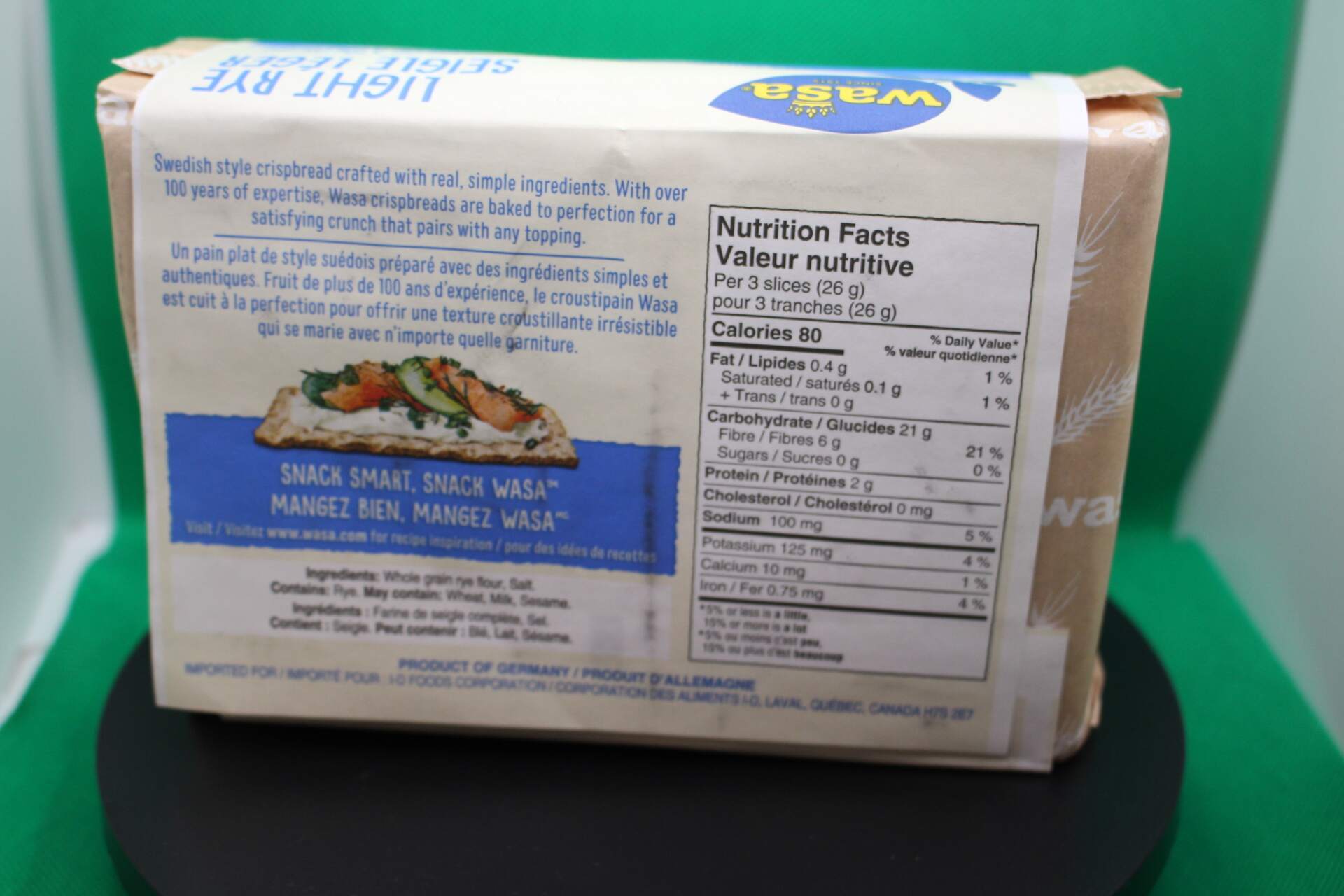 Wasa light rye crispbreads bag -- back of bag