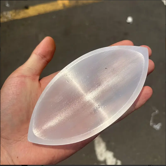 leaf shaped selenite charging bowl